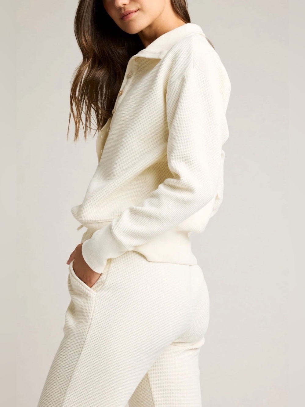 NEGATIVE Women’s Waffle Knit Pullover & Jogger in Cream Size Medium NWT - Picture 2 of 6